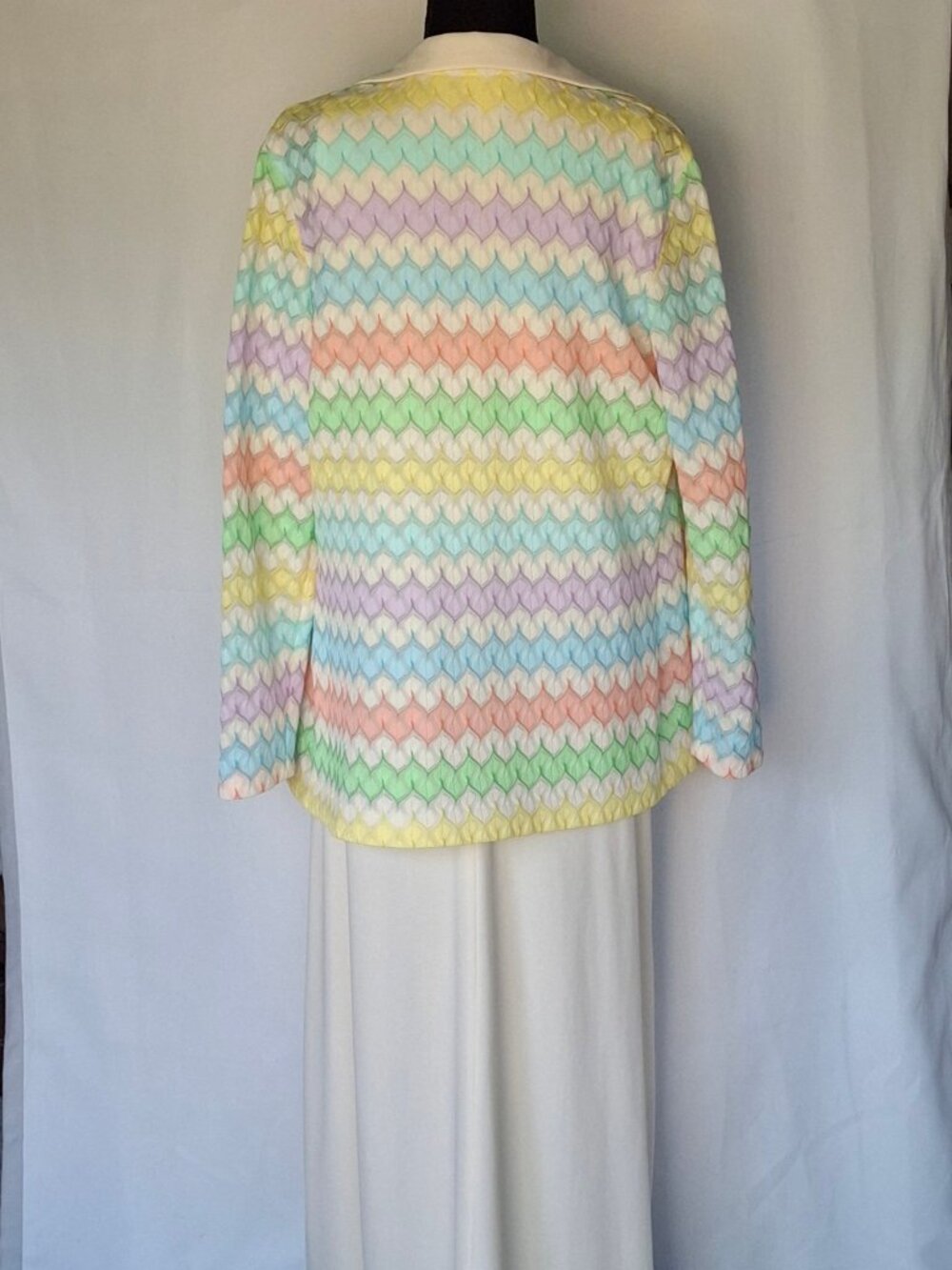 Vintage JC Penney's Maxi Dress & Cardigan with Pastel Rainbow Chevron Pattern - Picture 7 of 8